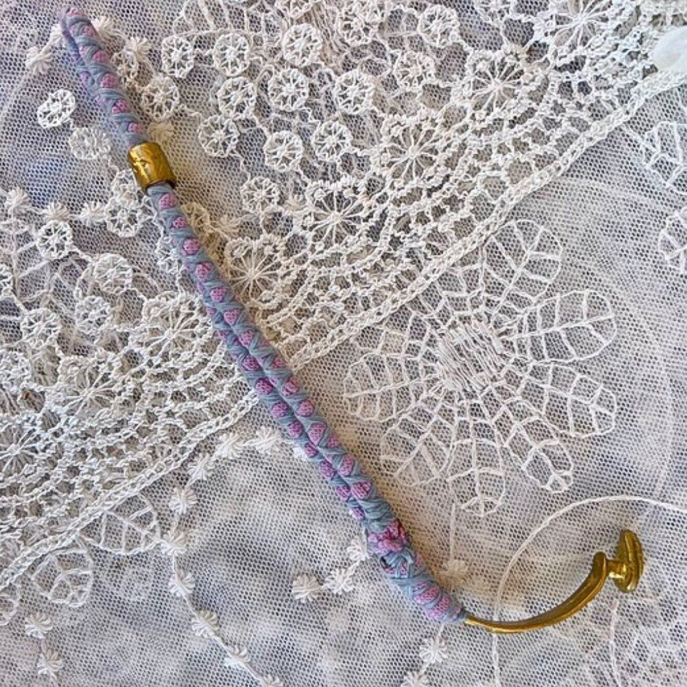 Hand Crafted Gold Overlay Purple/Pink & Blue Fabric Bracelet Istanbul Designer - Picture 4 of 9